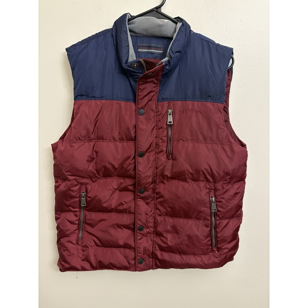 Orvis Duck Down Mens Puffer Vest Maroon Blue Size Large Outdoor Hiking Size M